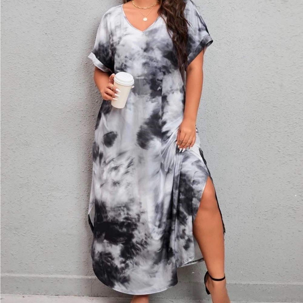 SHEIN Black and White Tie-Dye Maxi Dress
